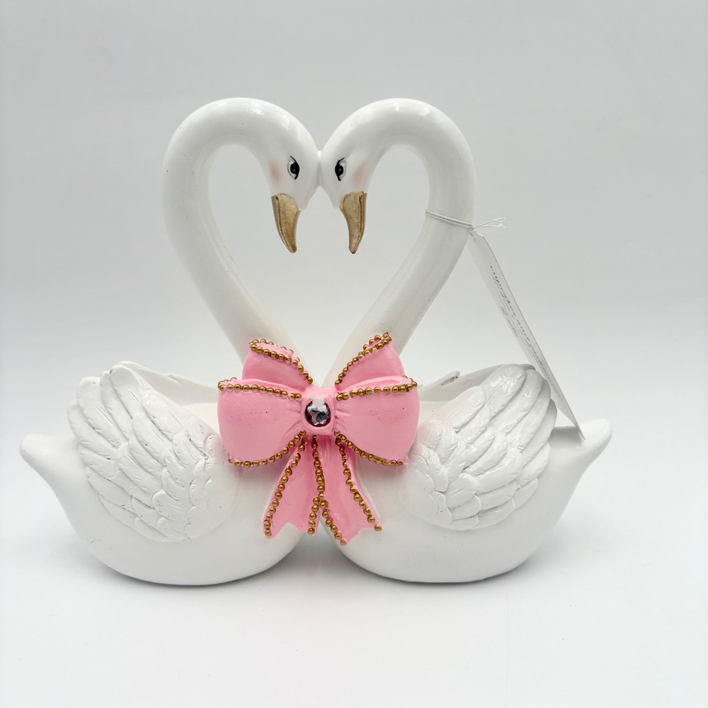 Cupcakes and‎ Cashmere White Swan Valentines Day Heart Decor Pink Bow Rhinestone